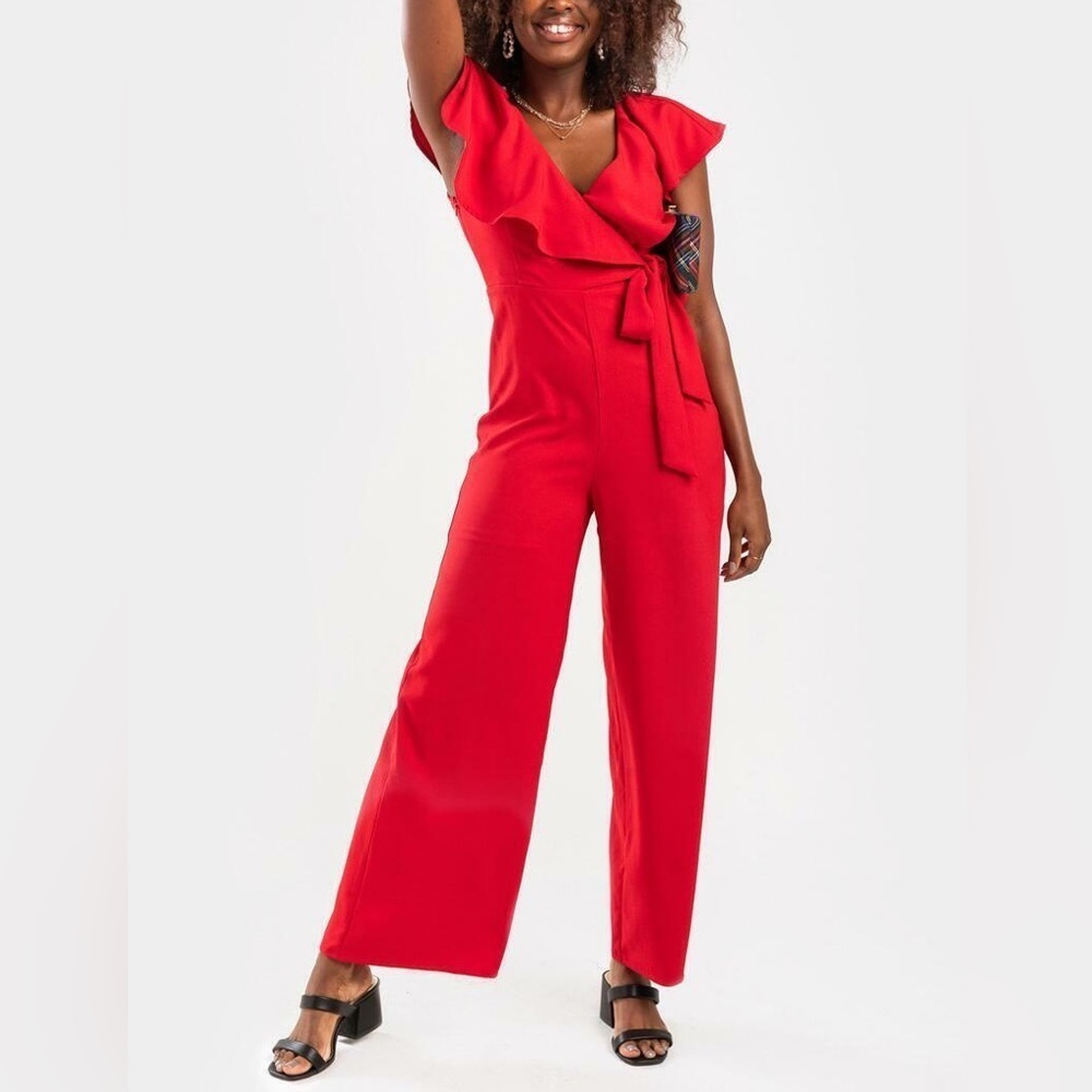 NWT Superfoxx Red Ruffle Tie Jumpsuit sz M